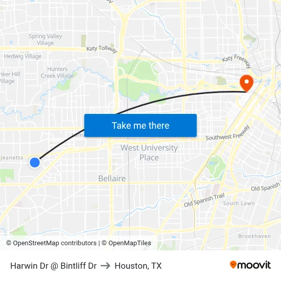 Harwin Dr @ Bintliff Dr to Houston, TX map