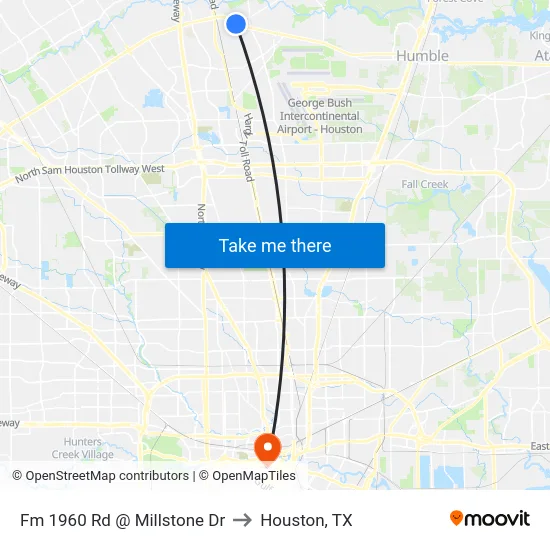 Fm 1960 Rd @ Millstone Dr to Houston, TX map