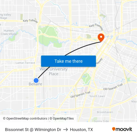Bissonnet St @ Wilmington Dr to Houston, TX map