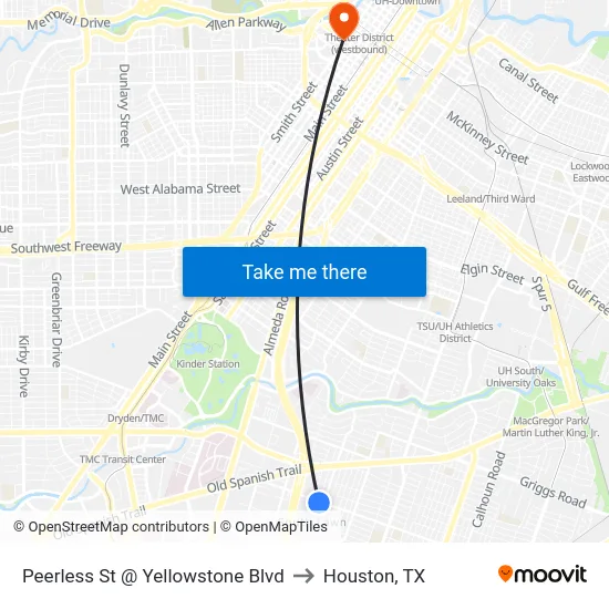 Peerless St @ Yellowstone Blvd to Houston, TX map
