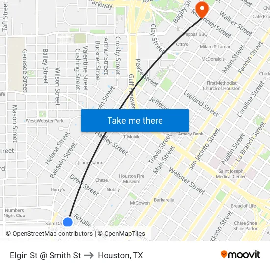 Elgin St @ Smith St to Houston, TX map