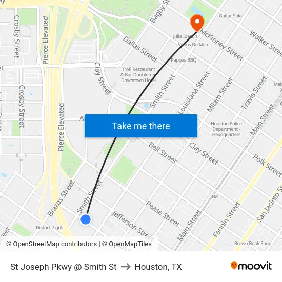 St Joseph Pkwy @ Smith St to Houston, TX map