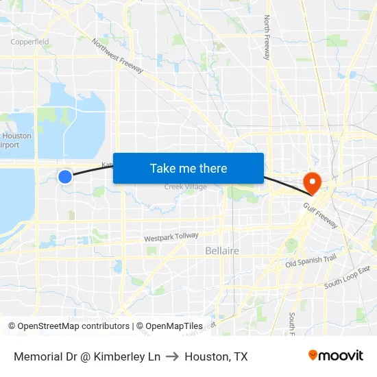 Memorial Dr @ Kimberley Ln to Houston, TX map