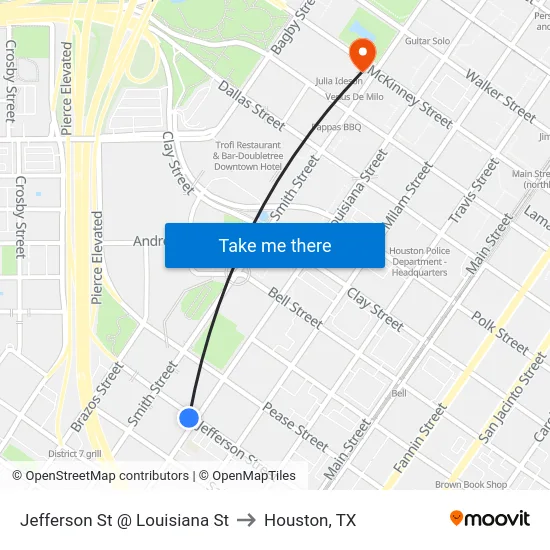 Jefferson St @ Louisiana St to Houston, TX map
