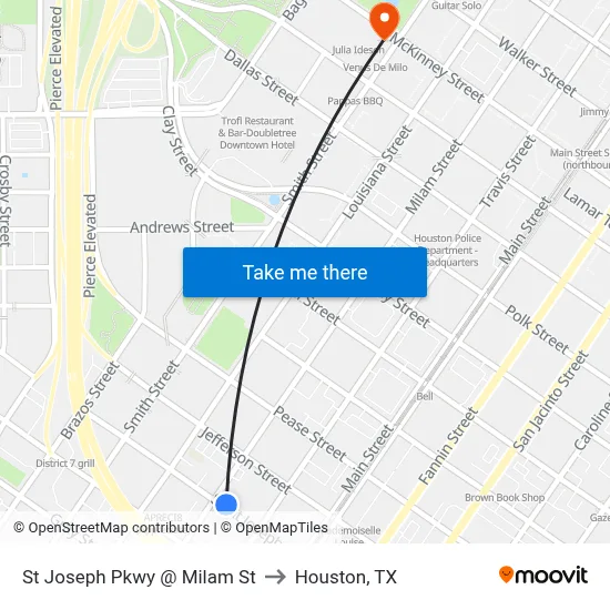 St Joseph Pkwy @ Milam St to Houston, TX map