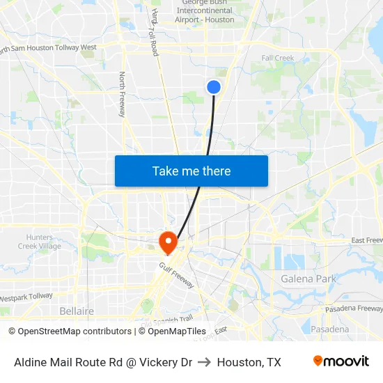 Aldine Mail Route Rd @ Vickery Dr to Houston, TX map