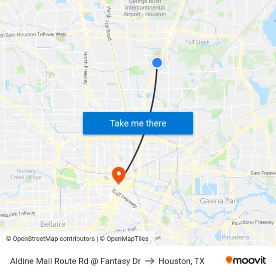 Aldine Mail Route Rd @ Fantasy Dr to Houston, TX map