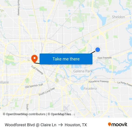 Woodforest Blvd @ Claire Ln to Houston, TX map