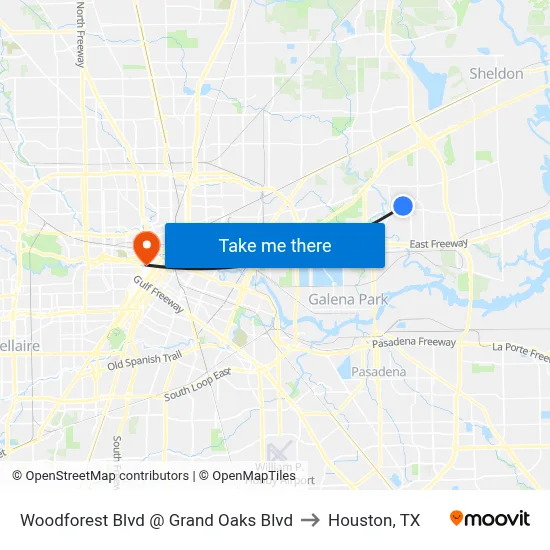 Woodforest Blvd @ Grand Oaks Blvd to Houston, TX map