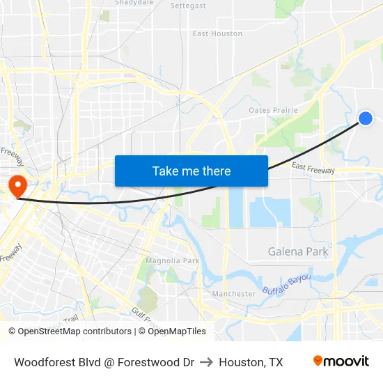 Woodforest Blvd @ Forestwood Dr to Houston, TX map