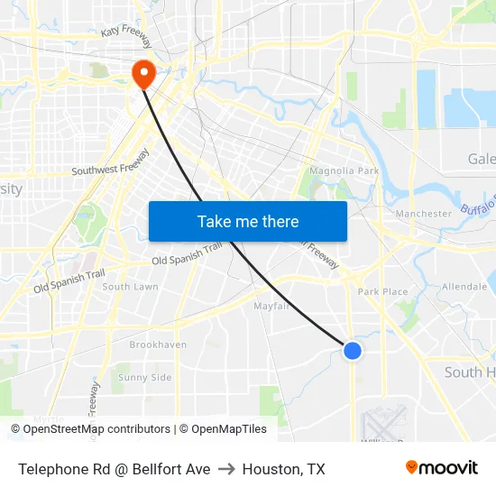 Telephone Rd @ Bellfort Ave to Houston, TX map