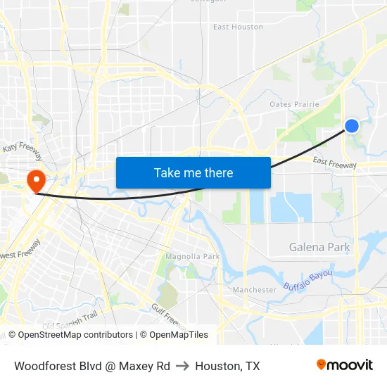 Woodforest Blvd @ Maxey Rd to Houston, TX map