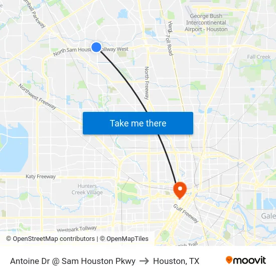 Antoine Dr @ Sam Houston Pkwy to Houston, TX map