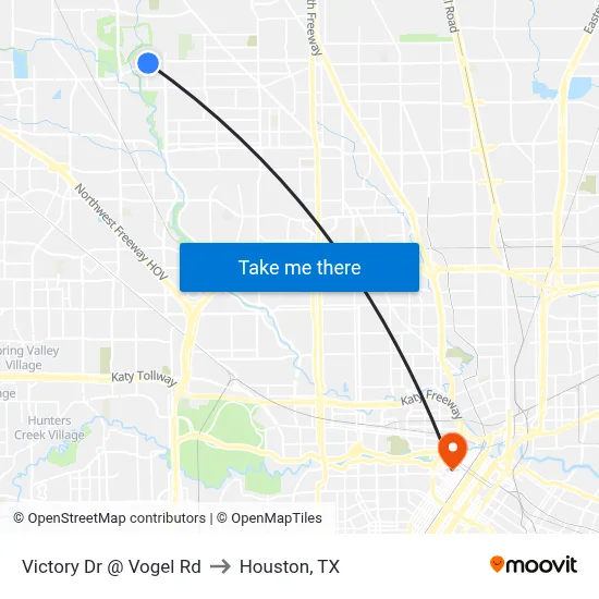 Victory Dr @ Vogel Rd to Houston, TX map