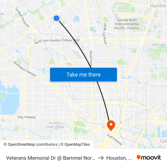 Veterans Memorial Dr @ Bammel North to Houston, TX map