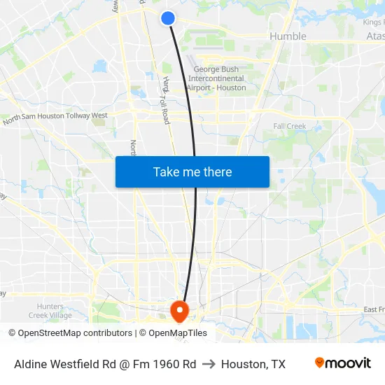 Aldine Westfield Rd @ Fm 1960 Rd to Houston, TX map