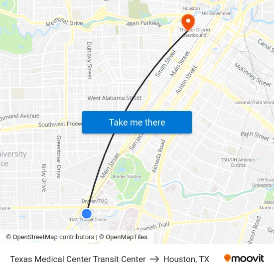 Texas Medical Center Transit Center to Houston, TX map