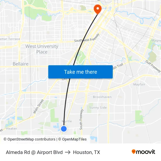 Almeda Rd @ Airport Blvd to Houston, TX map