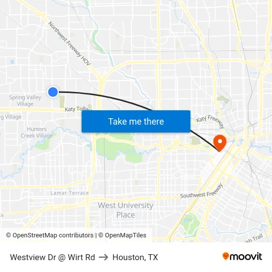 Westview Dr @ Wirt Rd to Houston, TX map