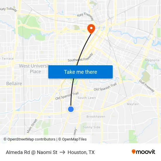 Almeda Rd @ Naomi St to Houston, TX map