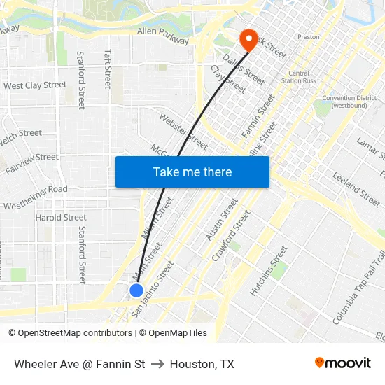Wheeler Ave @ Fannin St to Houston, TX map