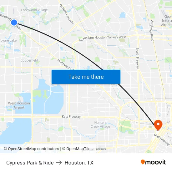 Cypress Park & Ride to Houston, TX map