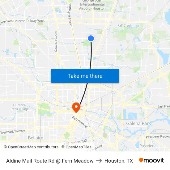 Aldine Mail Route Rd @ Fern Meadow to Houston, TX map