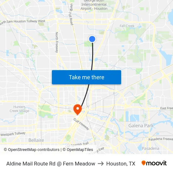Aldine Mail Route Rd @ Fern Meadow to Houston, TX map