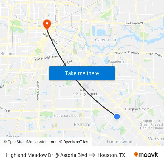 Highland Meadow Dr @ Astoria Blvd to Houston, TX map