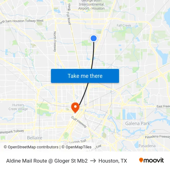 Aldine Mail Route @ Gloger St Mb2 to Houston, TX map