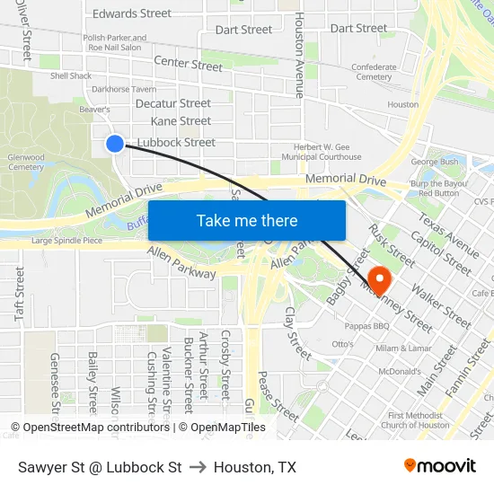 Sawyer St @ Lubbock St to Houston, TX map