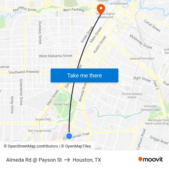 Almeda Rd @ Payson St to Houston, TX map