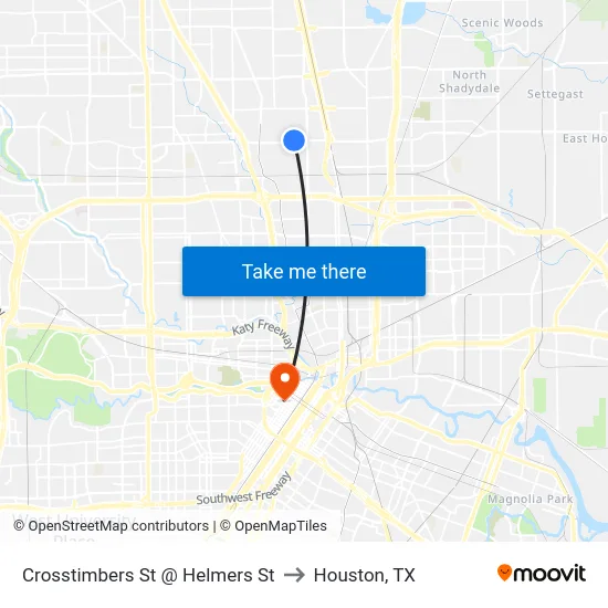 Crosstimbers St @ Helmers St to Houston, TX map