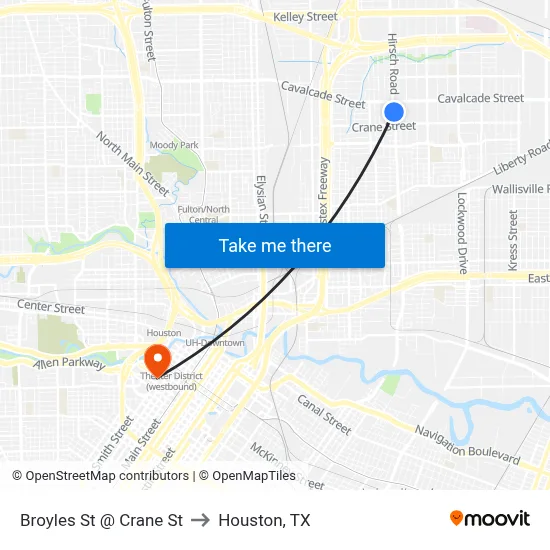 Broyles St @ Crane St to Houston, TX map