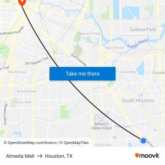 Almeda Mall to Houston, TX map