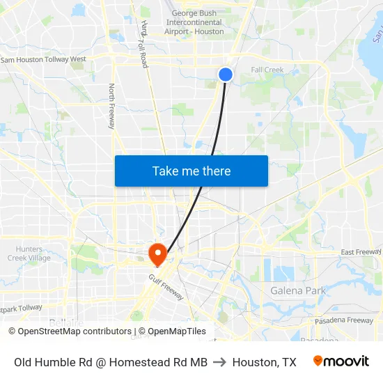 Old Humble Rd @ Homestead Rd MB to Houston, TX map