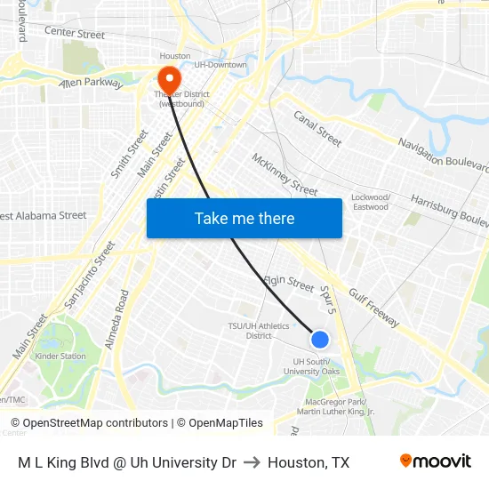 M L King Blvd @ Uh University Dr to Houston, TX map