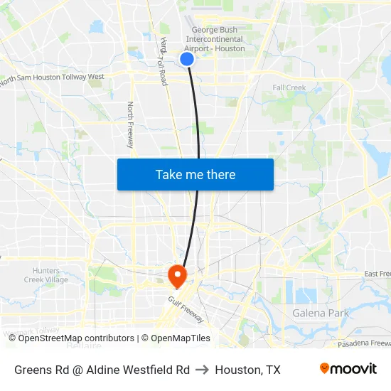Greens Rd @ Aldine Westfield Rd to Houston, TX map