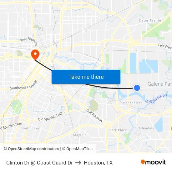 Clinton Dr @ Coast Guard Dr to Houston, TX map
