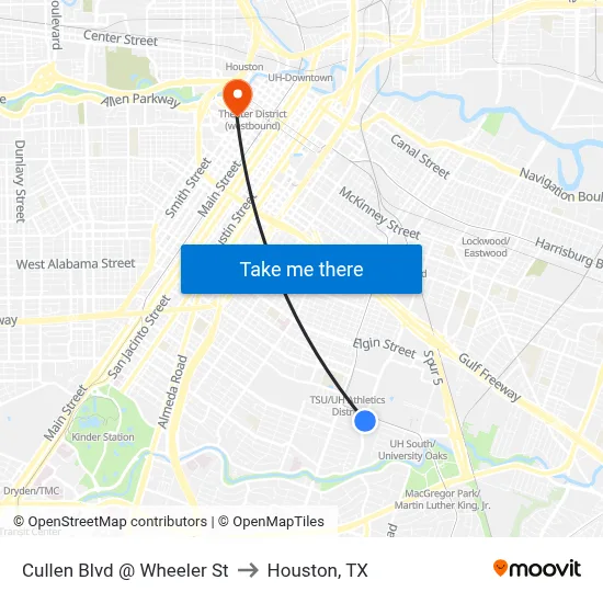 Cullen Blvd @ Wheeler St to Houston, TX map