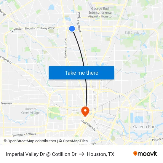 Imperial Valley Dr @ Cotillion Dr to Houston, TX map