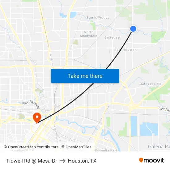Tidwell Rd @ Mesa Dr to Houston, TX map