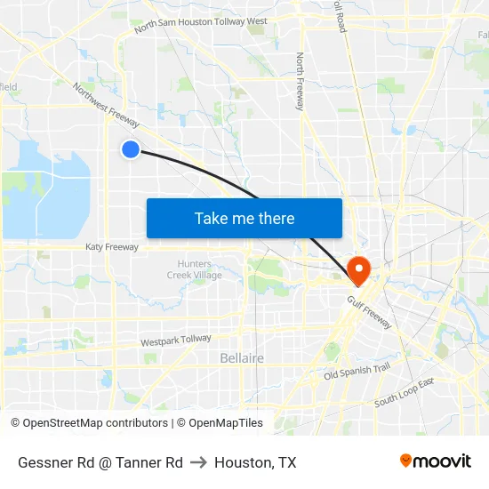 Gessner Rd @ Tanner Rd to Houston, TX map