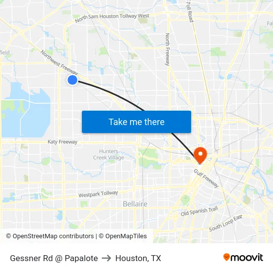 Gessner Rd @ Papalote to Houston, TX map