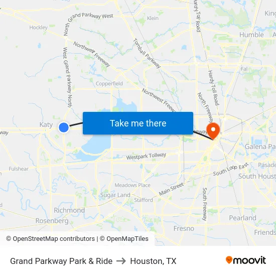 Grand Parkway Park & Ride to Houston, TX map