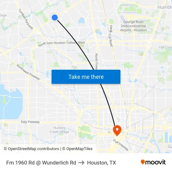 Fm 1960 Rd @ Wunderlich Rd to Houston, TX map