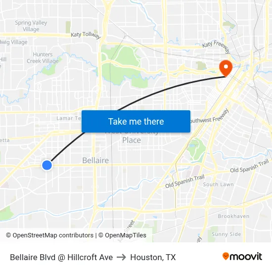 Bellaire Blvd @ Hillcroft Ave to Houston, TX map