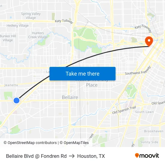 Bellaire Blvd @ Fondren Rd to Houston, TX map