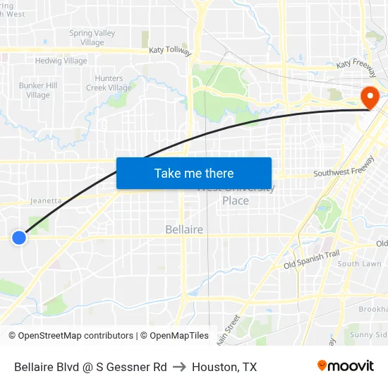 Bellaire Blvd @ S Gessner Rd to Houston, TX map