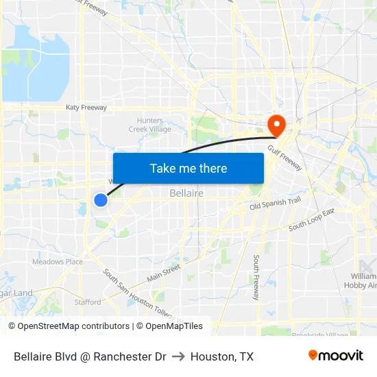 Bellaire Blvd @ Ranchester Dr to Houston, TX map